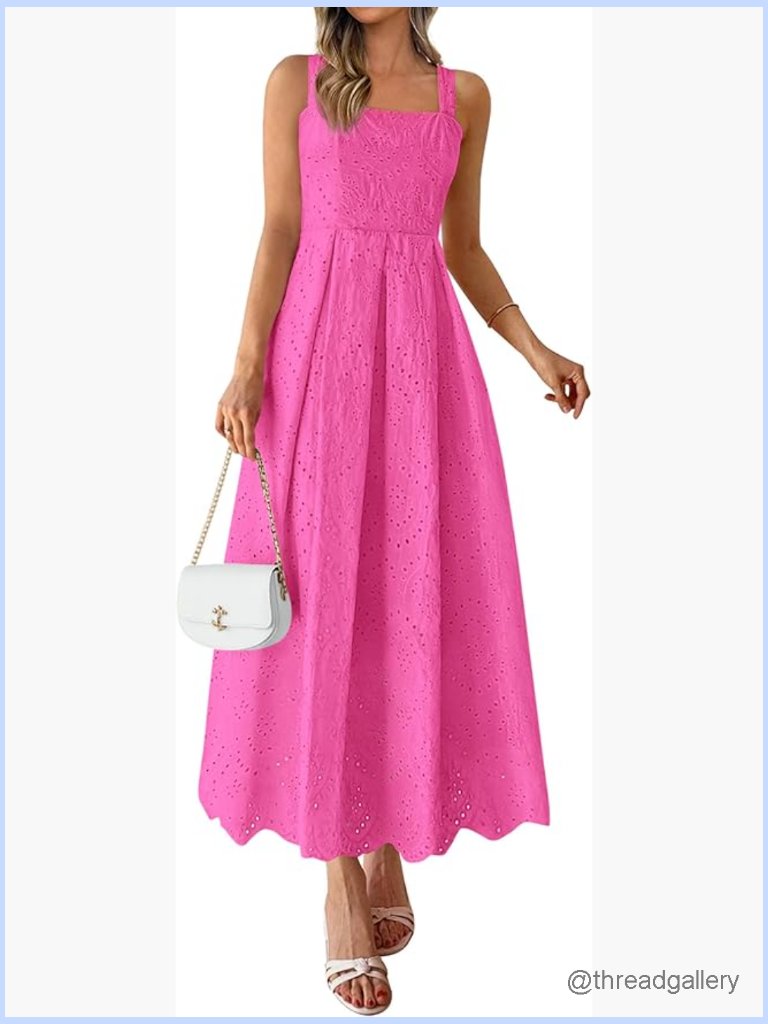 Sleeveless Eyelet Maxi Dress Square Neck Ruffled Flowy Beach Sundress